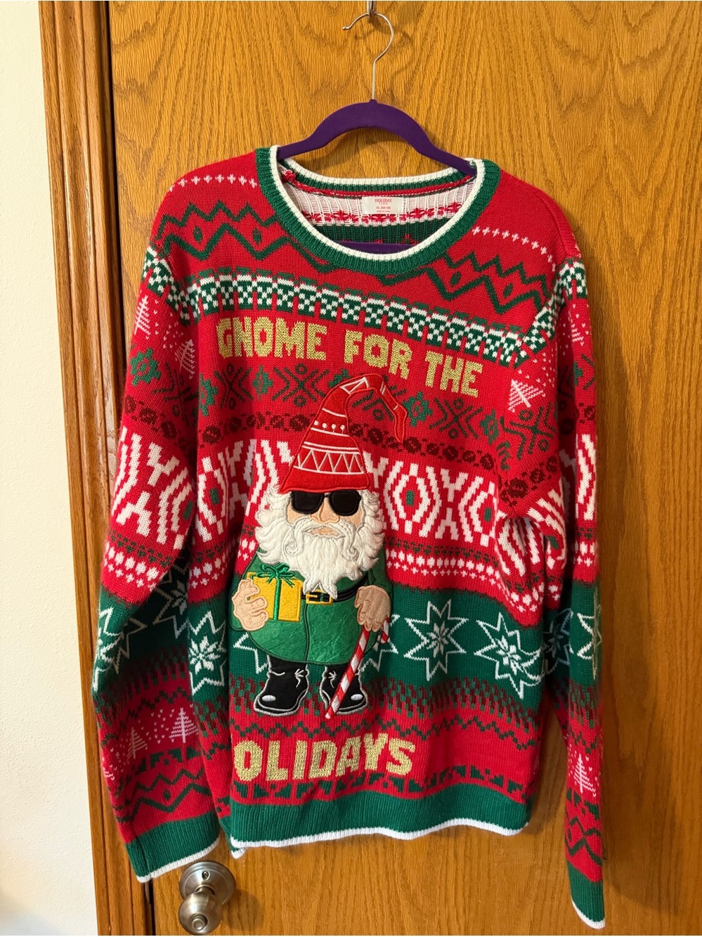 Holiday Gnome Sweater - Red & Green Mens XL